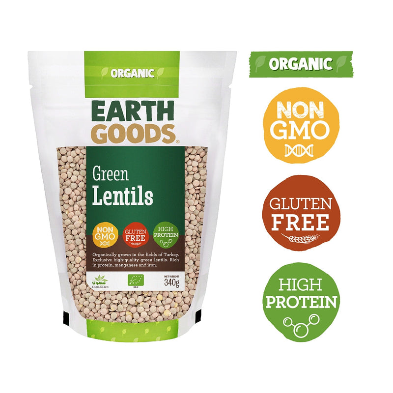 EARTH GOODS Organic Green Lentils, 340g- Organic, Vegan, Gluten Free, Non GMO