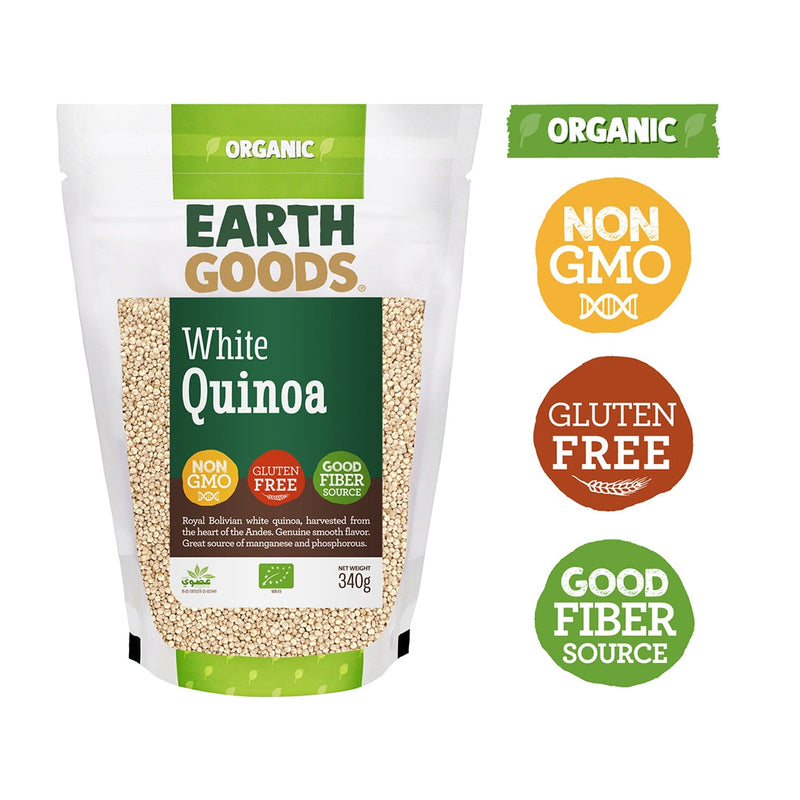 EARTH GOODS Organic White Quinoa, 340g - Organic, Vegan, Gluten Free, Non GMO