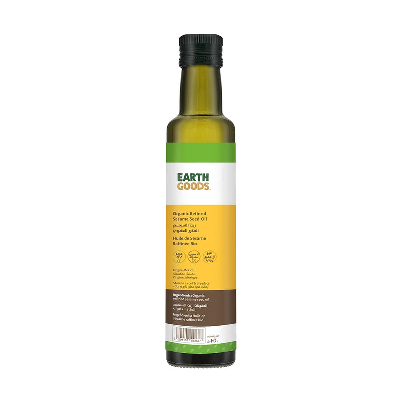 EARTH GOODS Organic Refined Sesame Seed Oil, 250ml - Organic, Vegan, Gluten Free, Non GMO