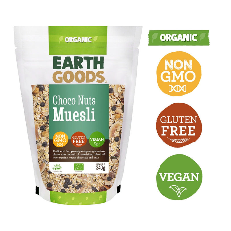 EARTH GOODS Organic Choco Nuts Muesli, 340g - Organic, Vegan, Gluten Free, Non GMO