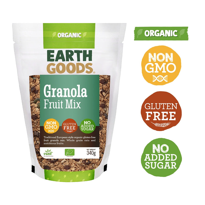 EARTH GOODS Organic Fruit Granola Mix, 340g - Organic, Vegan, Gluten Free, Non GMO