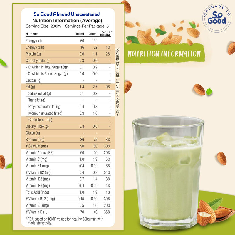 SO GOOD Almond Milk Unsweetened, 1Ltr