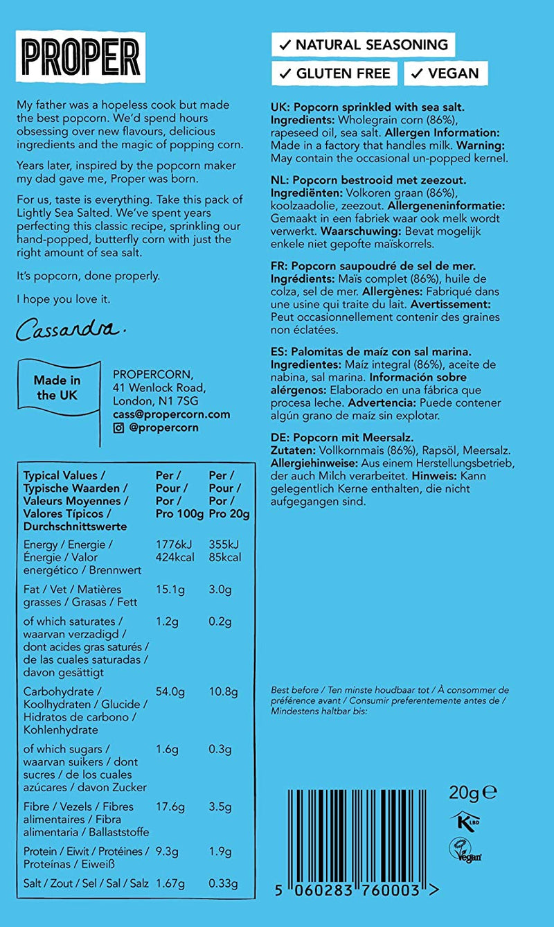 PROPERCORN Popcorn Lightly Sea Salted, 20g