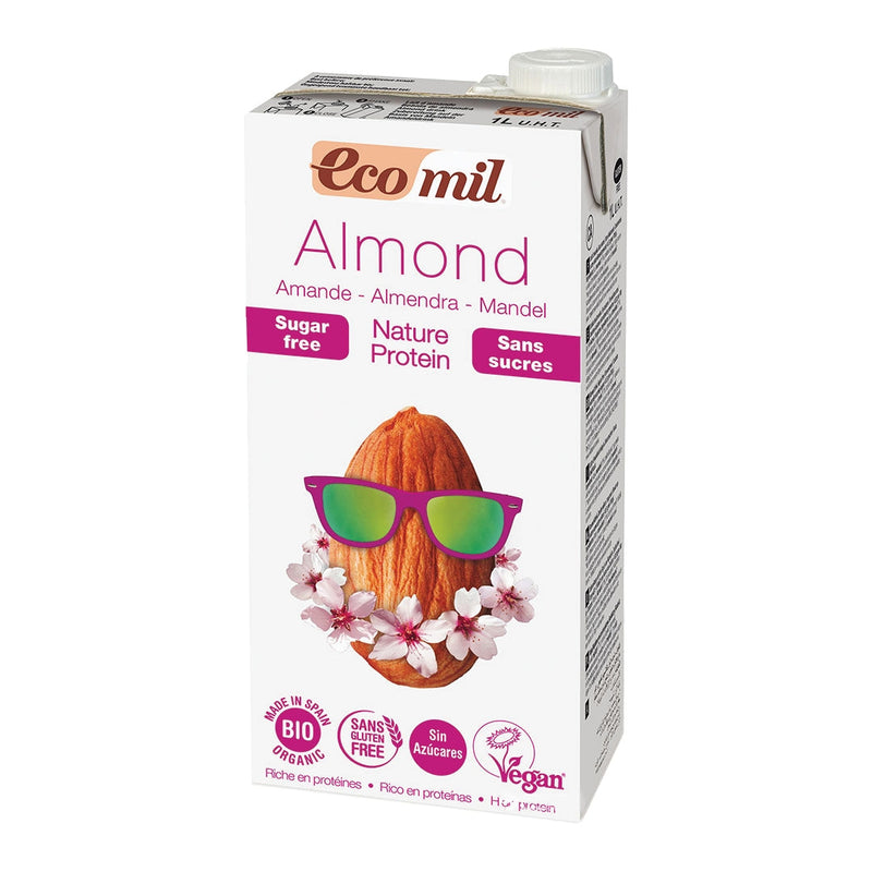 ECOMIL Almond Milk Sugar Free Protein, 1Ltr - Organic, Vegan, Gluten Free, Sugar Free