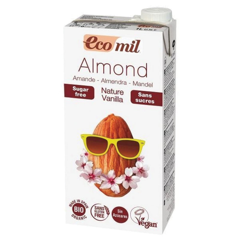 ECOMIL Almond Milk Sugar Free Vanilla, 1Ltr - Organic, Vegan, Gluten Free, Sugar Free