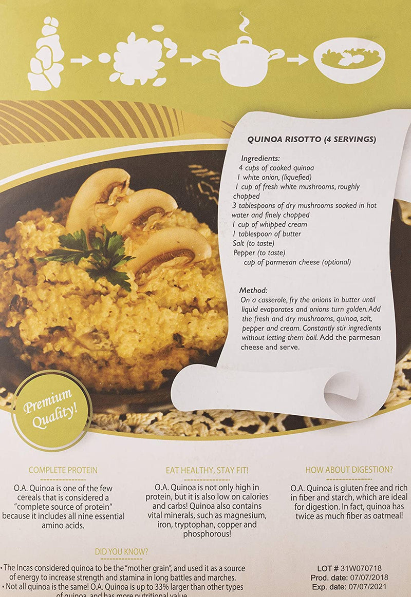 O.A. FOODS Premium White Quinoa, 909g, Gluten Free, Organic