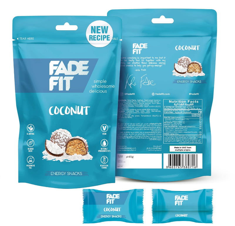 FADE FIT Coconut Energy Snack, 45g - Vegan, Sugar Free, Natural