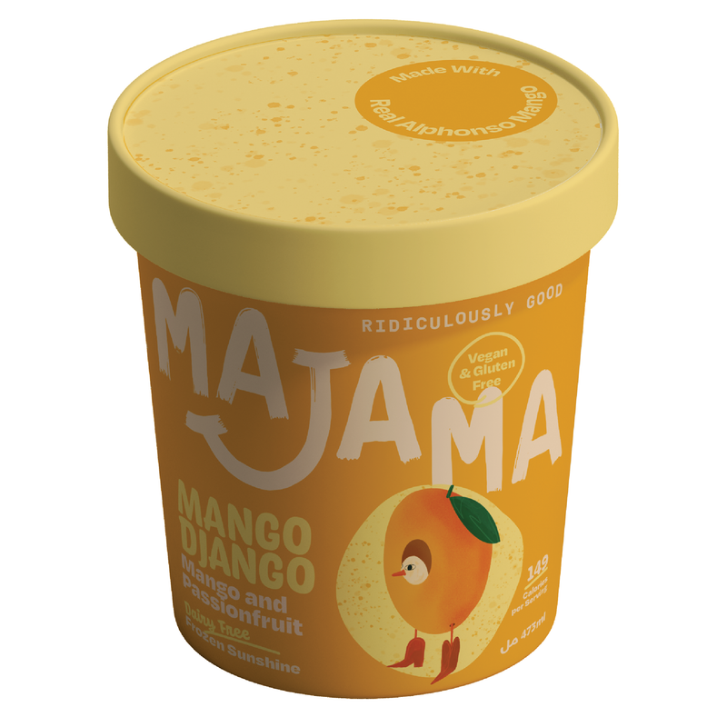 MAJAMA Mango Django Vegan Ice Cream - Mango And Passionfruit Flavour, 480ml, Gluten Free