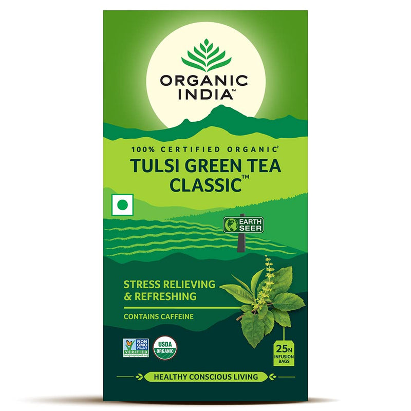 ORGANIC INDIA Tulsi Green Tea Classic, 42.5g - Pack of 25 Sachets