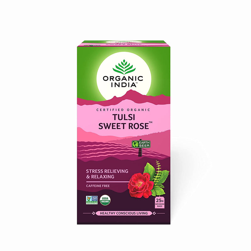 ORGANIC INDIA Tulsi Sweet Rose Tea, 40g - Pack of 25 Sachets