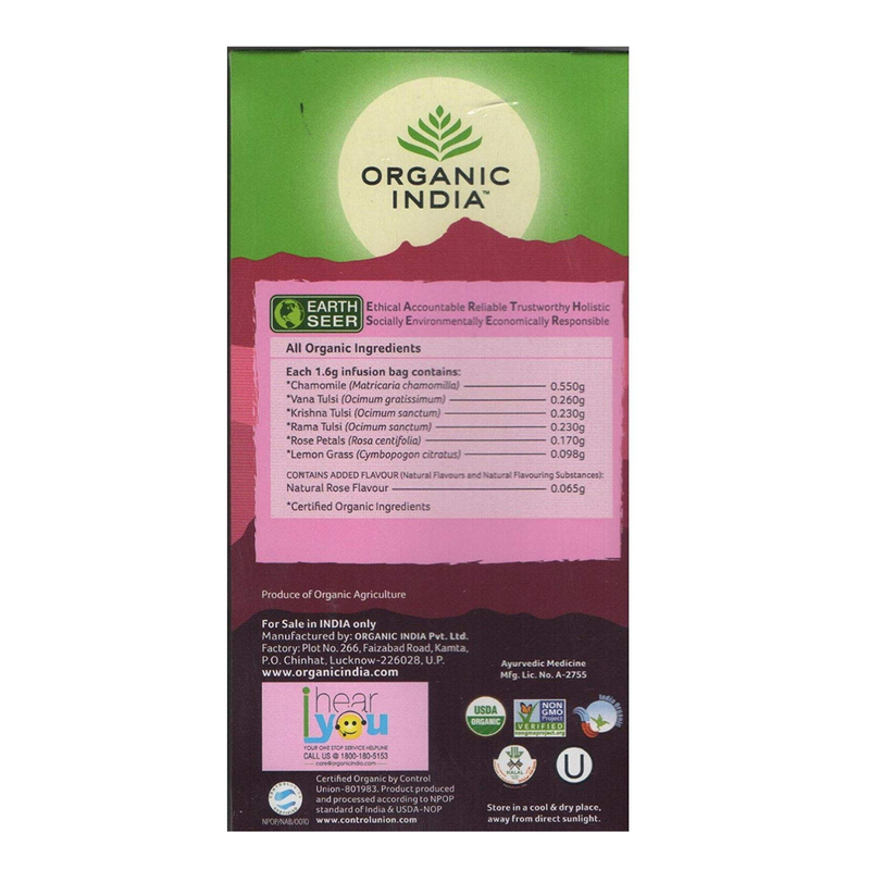 ORGANIC INDIA Tulsi Sweet Rose Tea, 40g - Pack of 25 Sachets