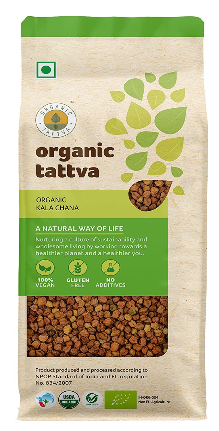 ORGANIC TATTAVA Organic Brown Chickpeas (Kala Chana), 1Kg - Organic, Vegan, Gluten Free