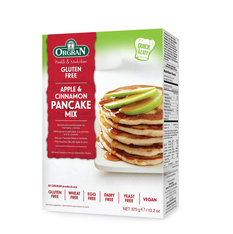 ORGRAN Apple And Cinnamon Pancake Mix, 375g, Vegan, Gluten Free, Non GMO, Nut Free