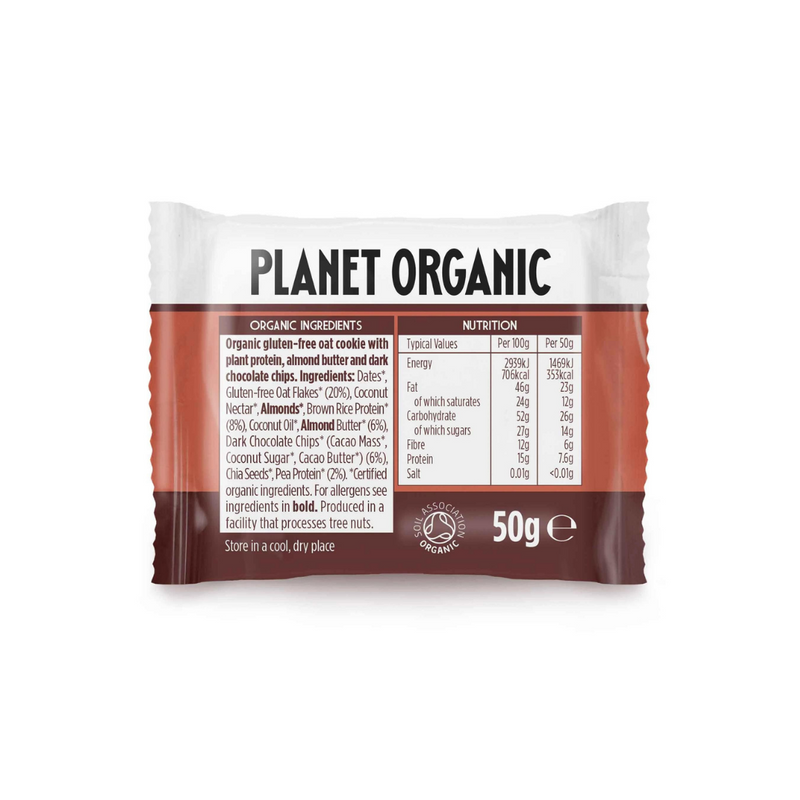 PLANET ORGANIC Almond Butter And Choc Chip Protein Cookie, 50g