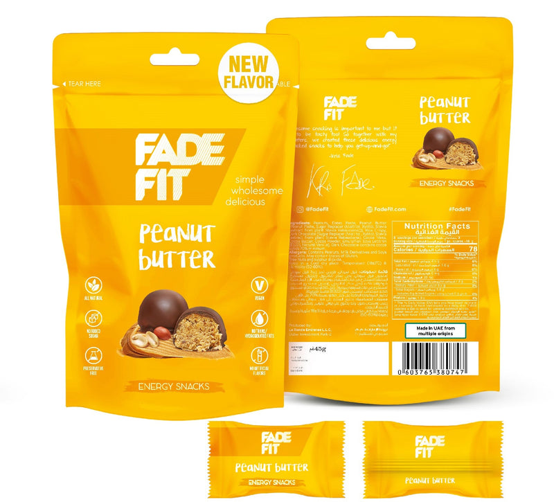 FADE FIT Peanut Butter Energy Snack, 45g - Vegan, Sugar Free, Natural