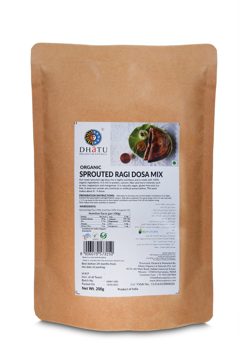 DHATU Organic Sprouted Ragi Dosa Mix, 200g