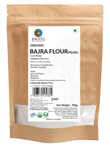 DHATU Organic Bajra (Pearl Millet) Flour, 500g