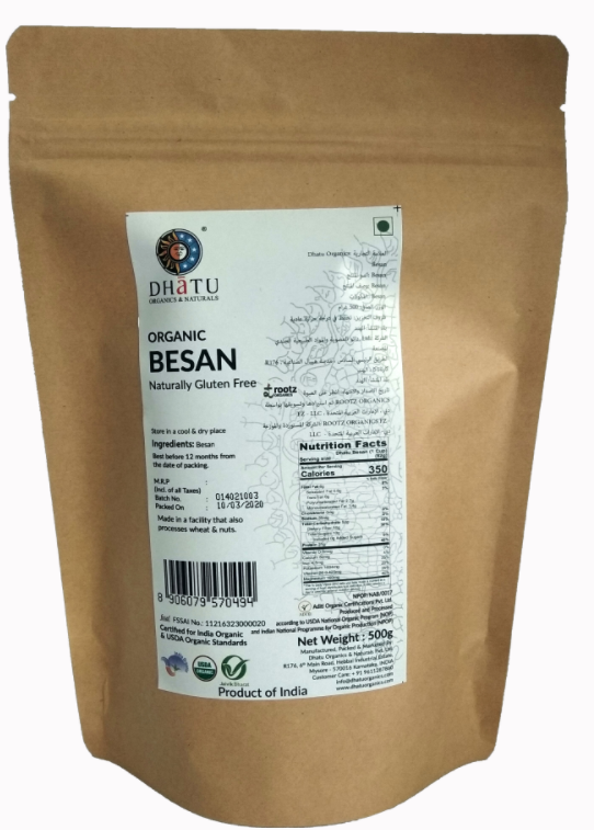DHATU Organic Gram Flour, Besan, 500g