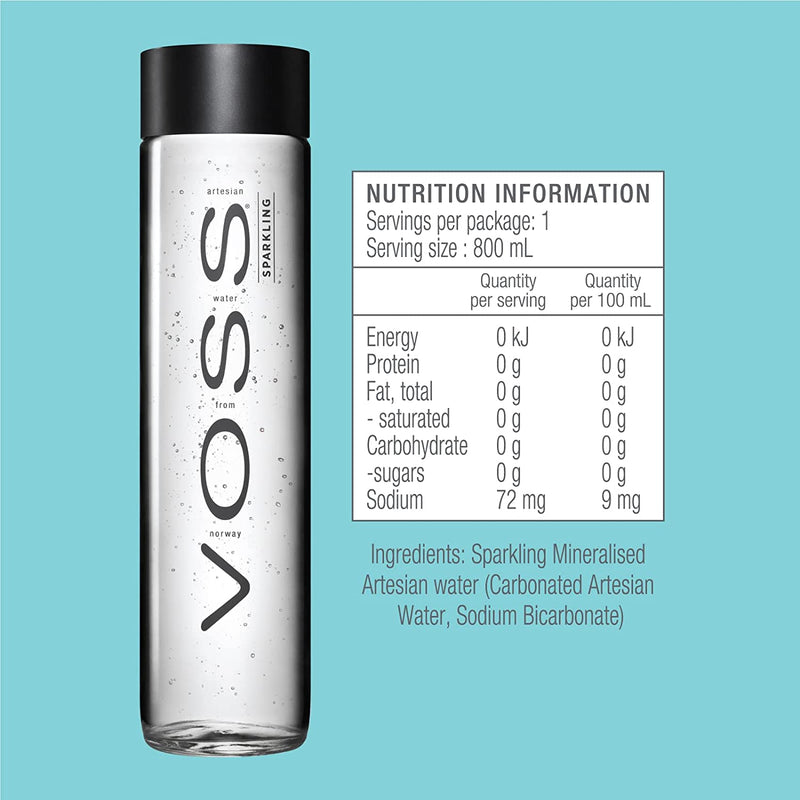 VOSS Artesian Sparkling Water, 800ml - Case of 12 Glass Bottles