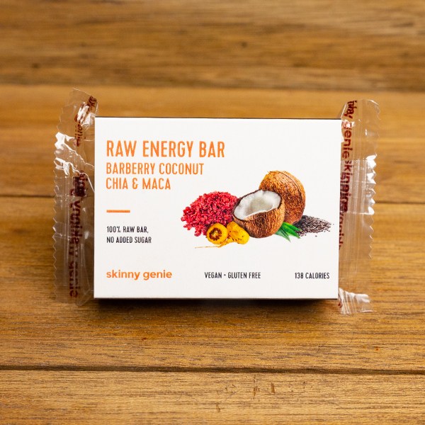 SKINNY GENIE Vegan Raw Energy Bar Barberry Coconut Chia & Matcha, 40g